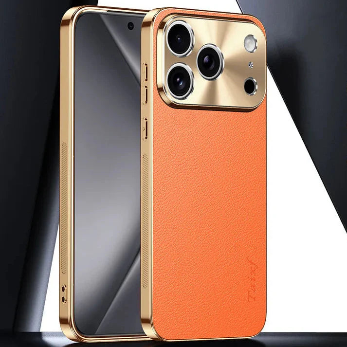 Premium iPhone Case MagSafe Compatible Protective Cover Lychee Texture Leather Back Electroplated Frame Shockproof Camera Lens Protection Full Coverage Slim Design