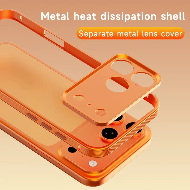 Premium iPhone Case MagSafe Compatible Protective Cover Metal Frame Heat Dissipation Design Anti Slip Grip Shockproof Camera Lens Protection Slim Structure