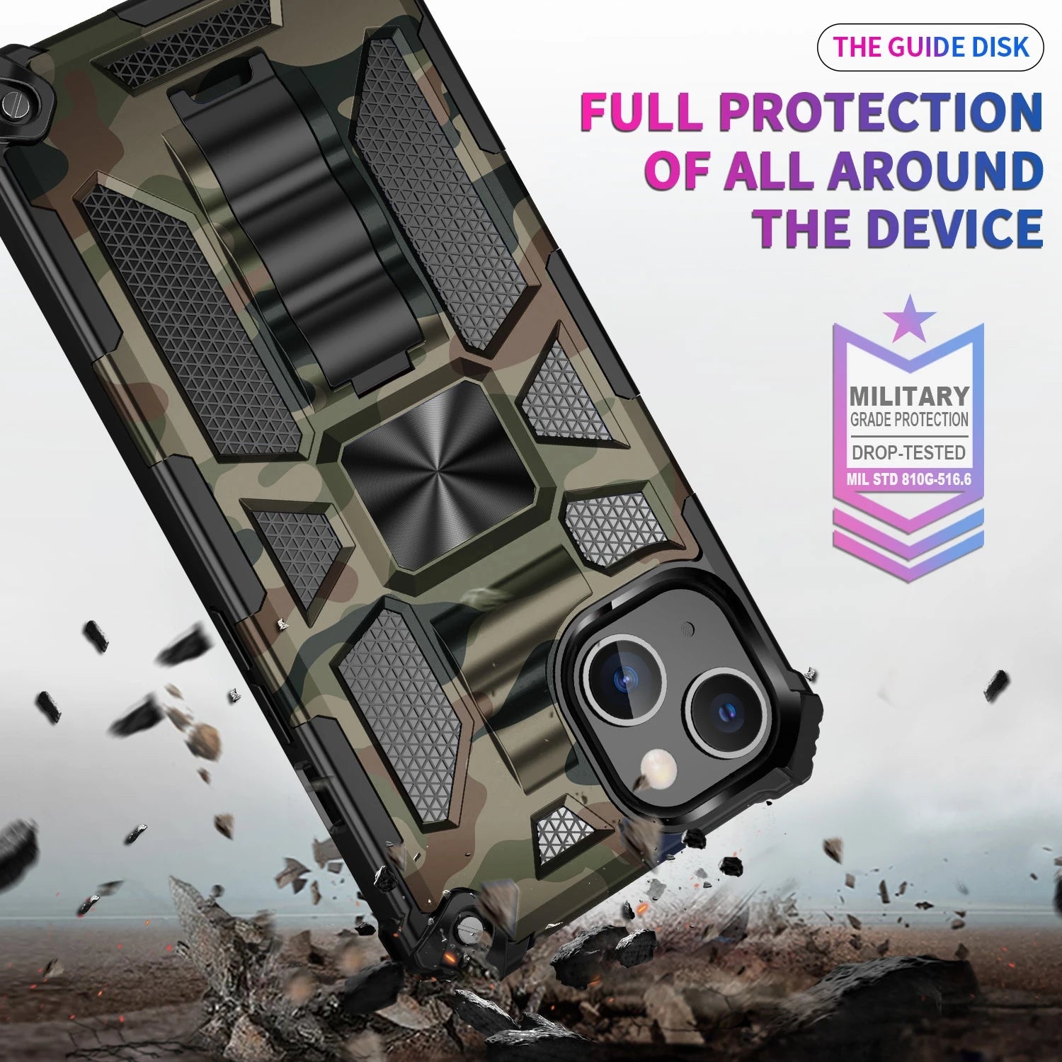 Premium iPhone Case MagSafe Compatible Rugged Armor Camouflage Kickstand Shockproof Protective Cover Camera Lens Protection Heavy Duty Design