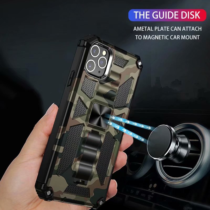 Premium iPhone Case MagSafe Compatible Rugged Armor Camouflage Kickstand Shockproof Protective Cover Camera Lens Protection Heavy Duty Design
