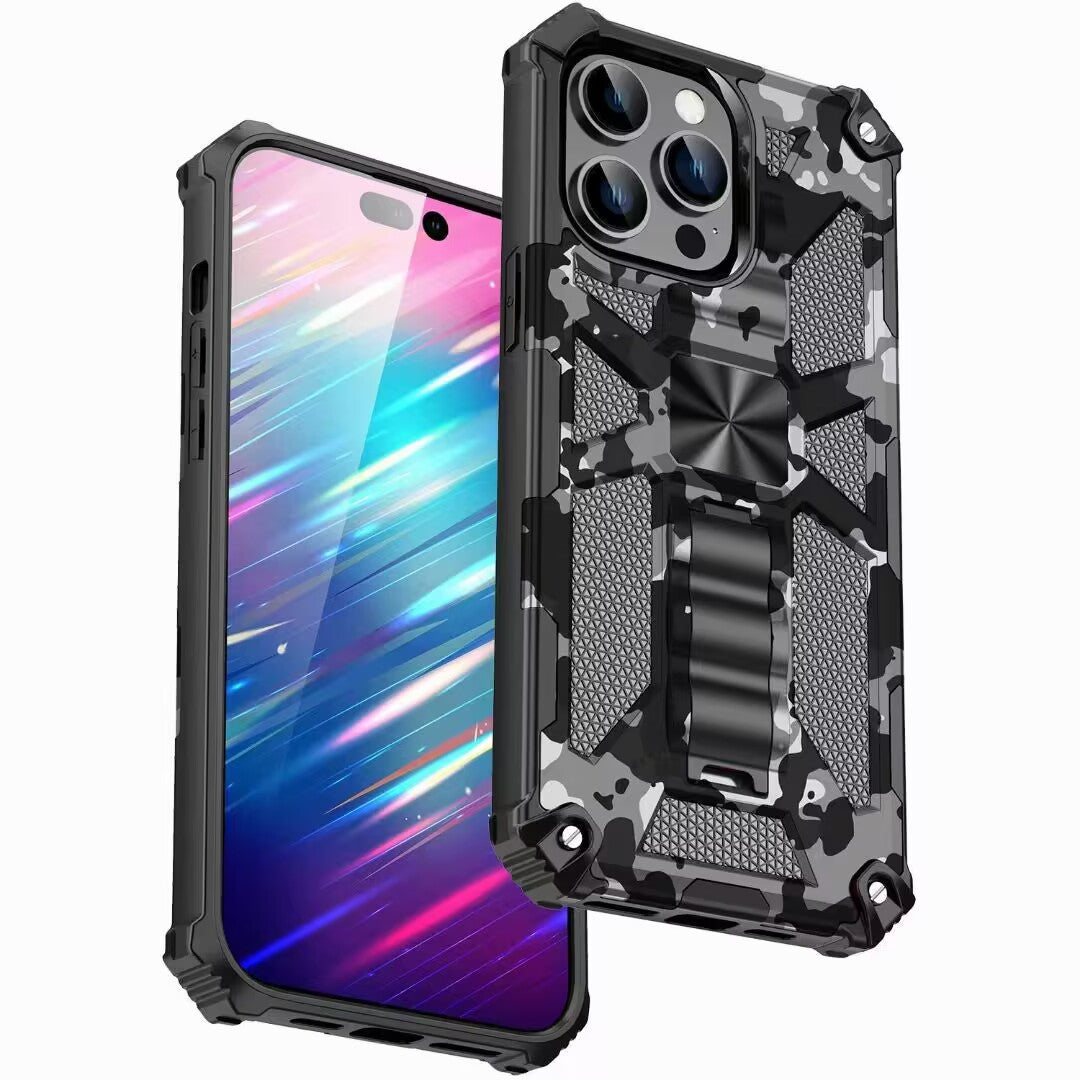 Premium iPhone Case MagSafe Compatible Rugged Armor Camouflage Kickstand Shockproof Protective Cover Camera Lens Protection Heavy Duty Design