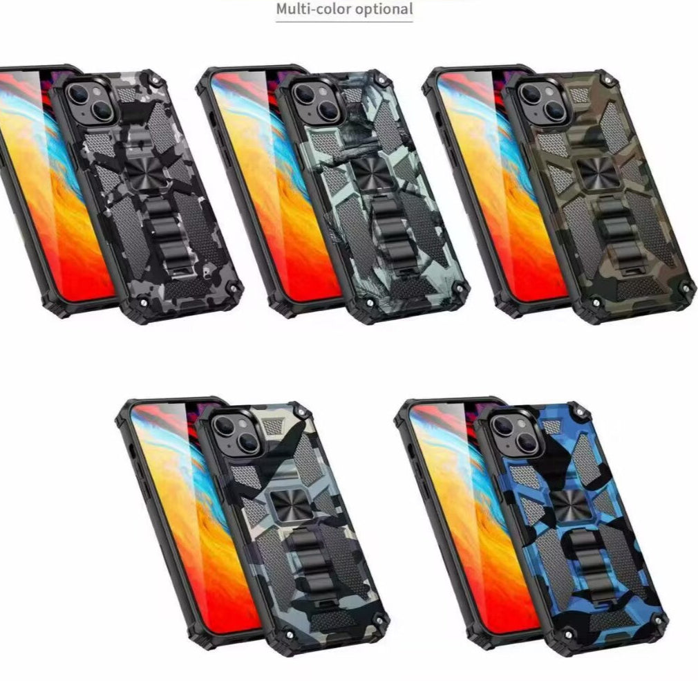 Premium iPhone Case MagSafe Compatible Rugged Armor Camouflage Kickstand Shockproof Protective Cover Camera Lens Protection Heavy Duty Design