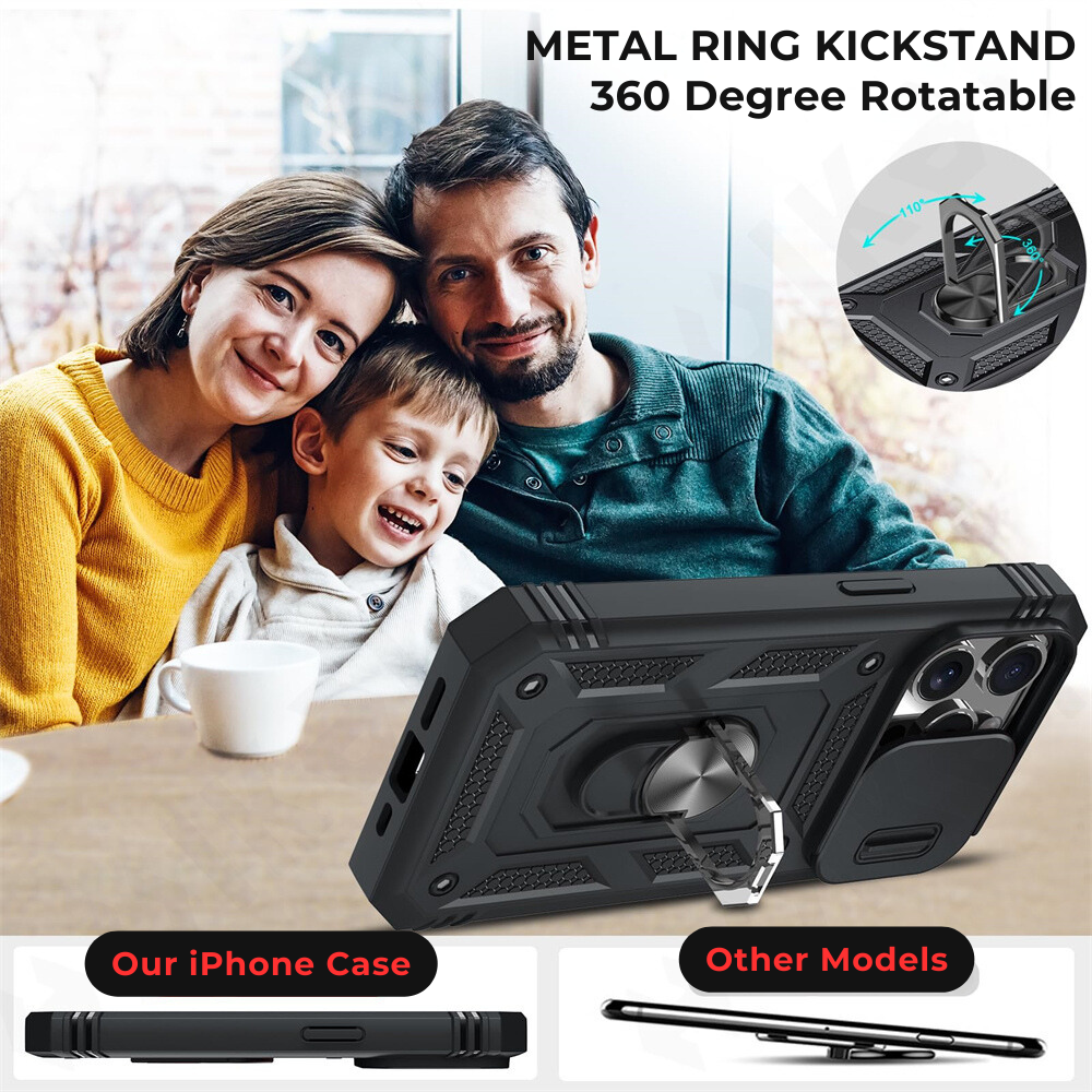 Premium iPhone Case MagSafe Compatible Rugged Armor Kickstand Card Holder Shockproof Protective Cover 360 Protection Camera Lens Protection Heavy Duty Design