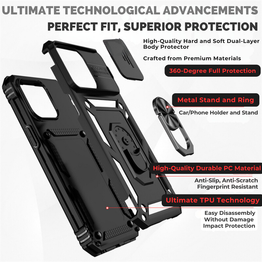 Premium iPhone Case MagSafe Compatible Rugged Armor Kickstand Card Holder Shockproof Protective Cover 360 Protection Camera Lens Protection Heavy Duty Design