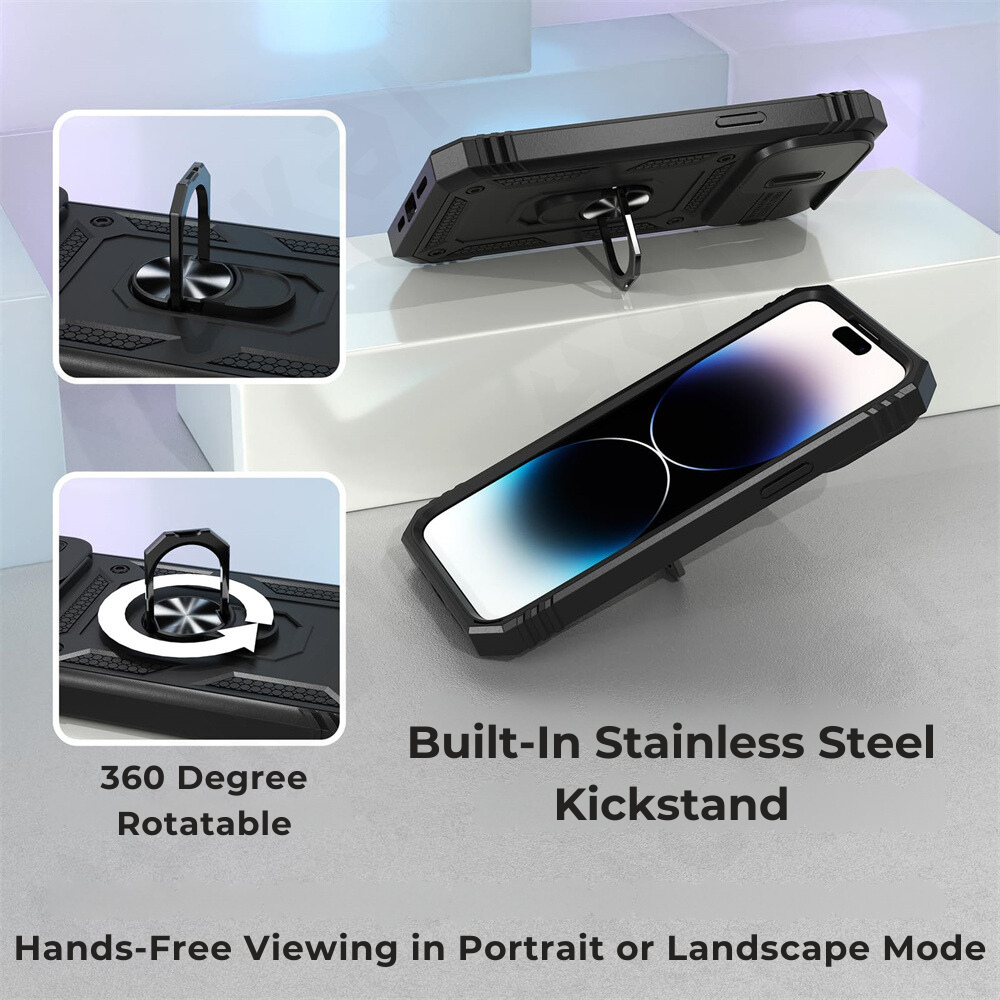 Premium iPhone Case MagSafe Compatible Rugged Armor Kickstand Card Holder Shockproof Protective Cover 360 Protection Camera Lens Protection Heavy Duty Design