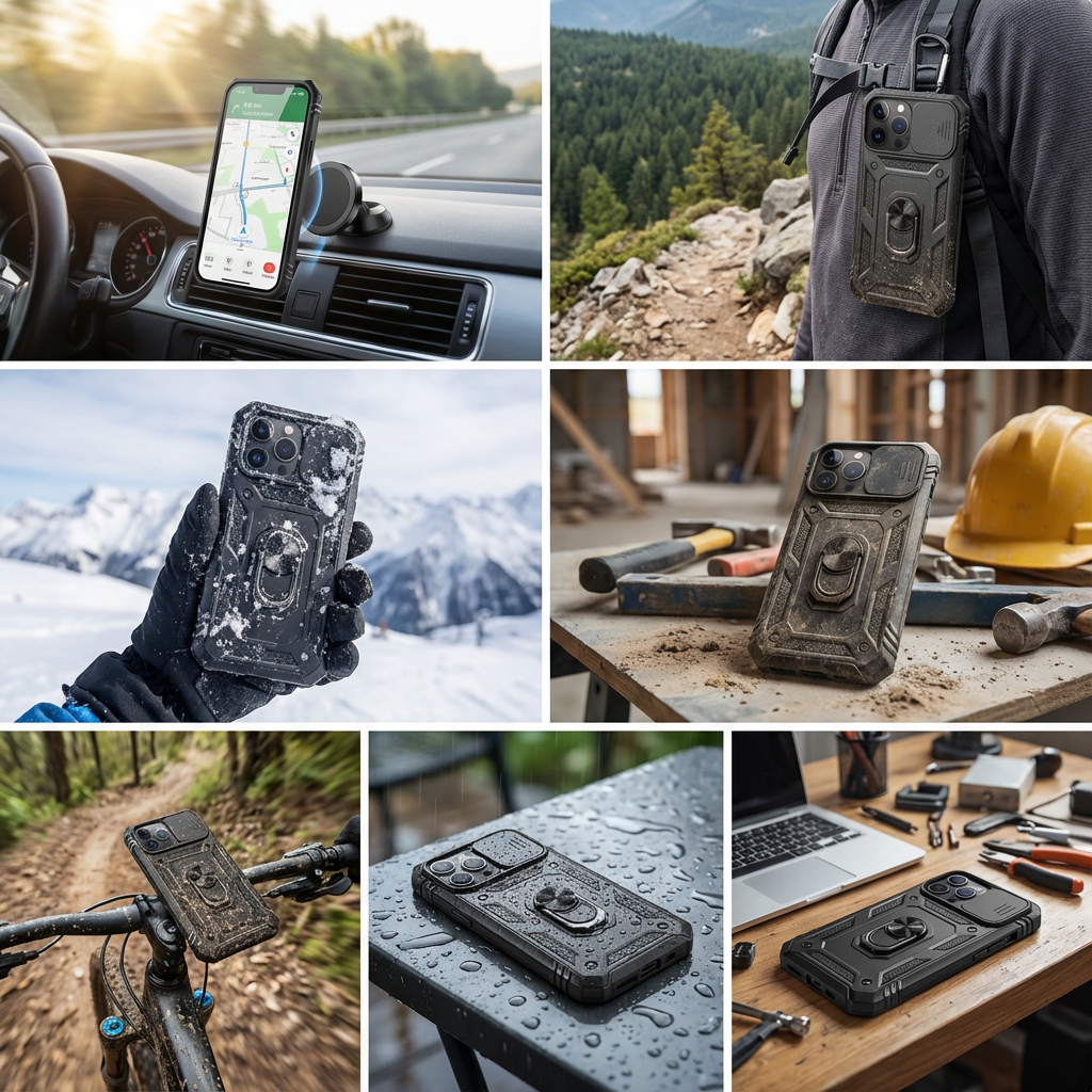Premium iPhone Case MagSafe Compatible Rugged Armor Kickstand Card Holder Shockproof Protective Cover 360 Protection Camera Lens Protection Heavy Duty Design