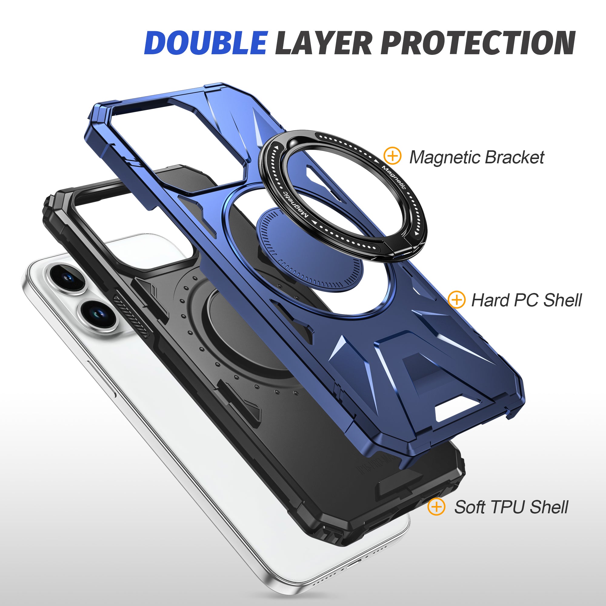 Premium iPhone Case MagSafe Compatible Rugged Armor Ring Stand Shockproof Protective Cover Hard PC Camera Lens Protection 360 Rotating Kickstand