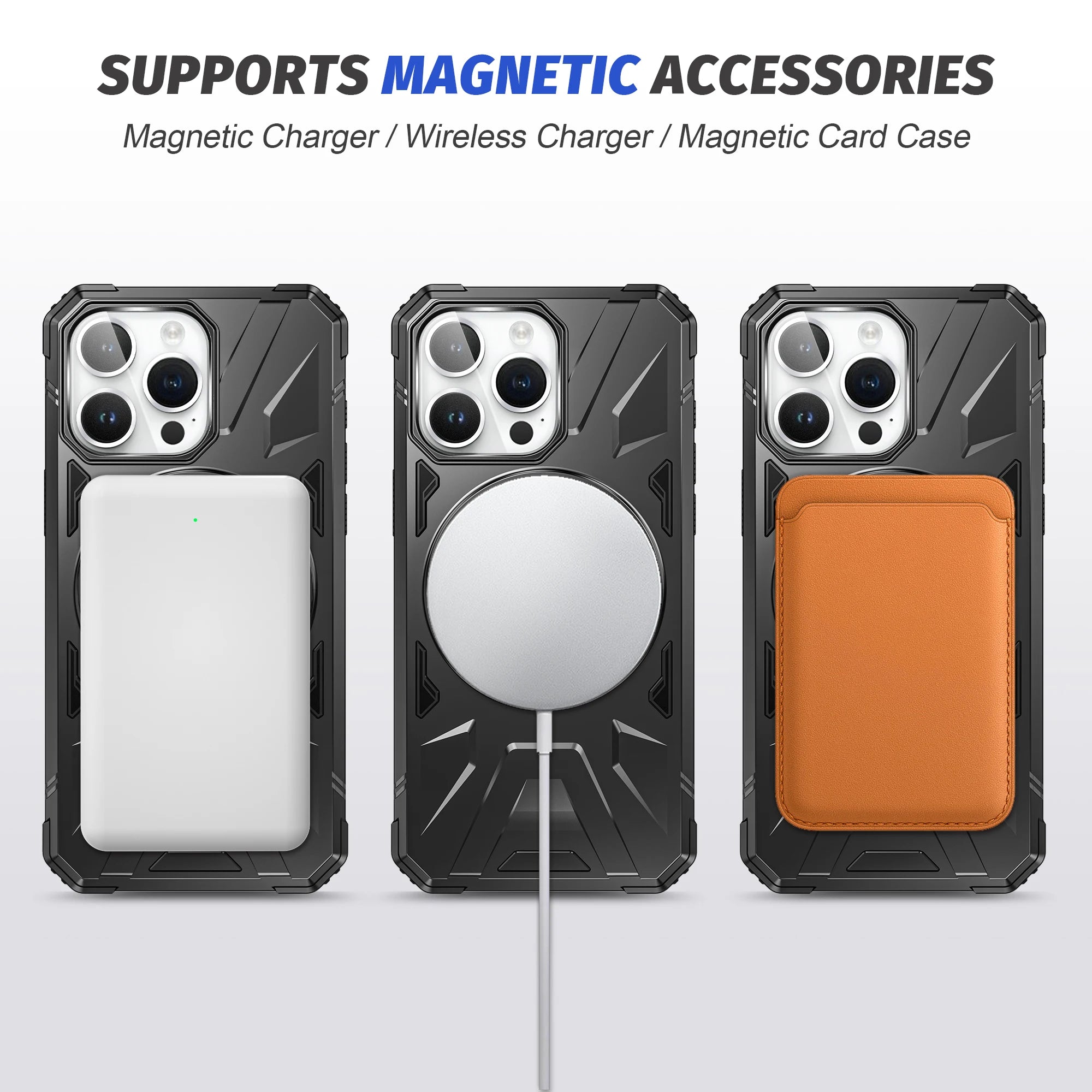 Premium iPhone Case MagSafe Compatible Rugged Armor Ring Stand Shockproof Protective Cover Hard PC Camera Lens Protection 360 Rotating Kickstand