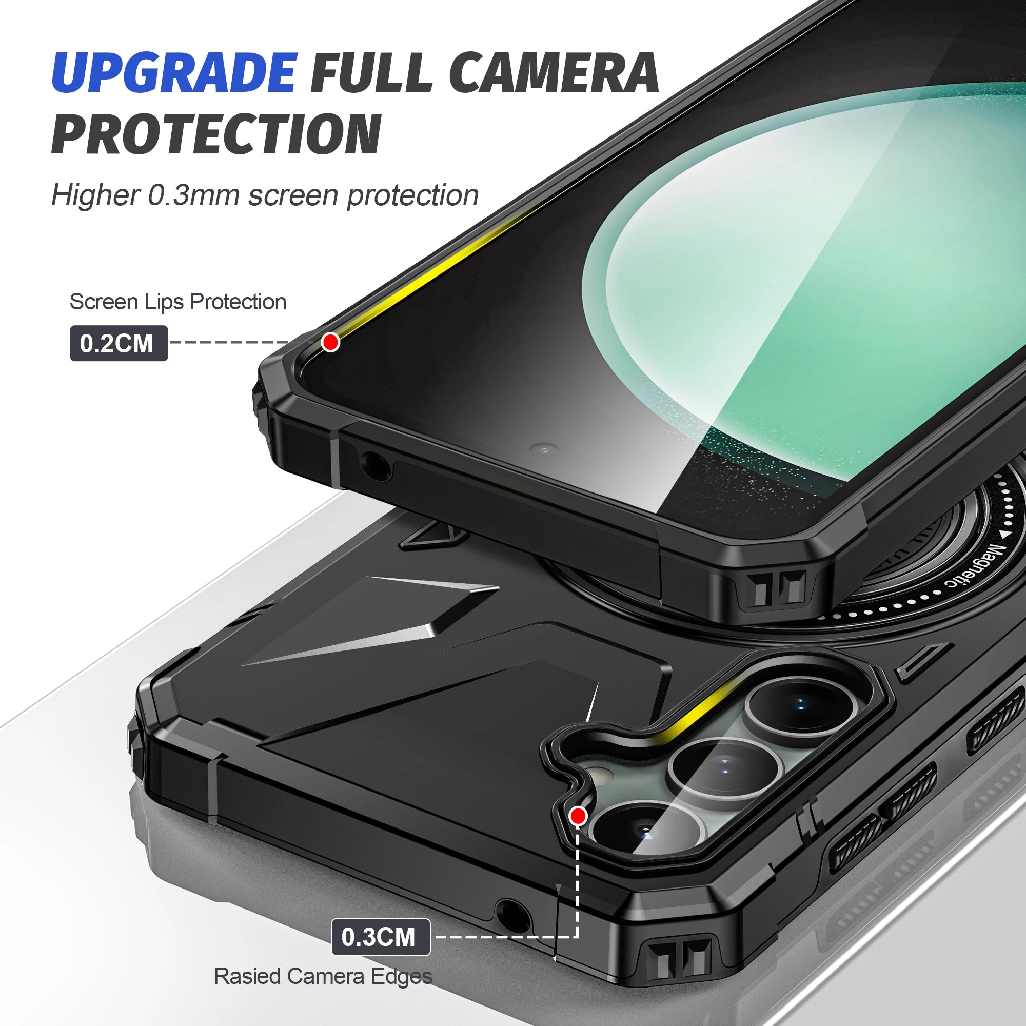 Premium iPhone Case MagSafe Compatible Rugged Armor Ring Stand Shockproof Protective Cover Hard PC Camera Lens Protection 360 Rotating Kickstand