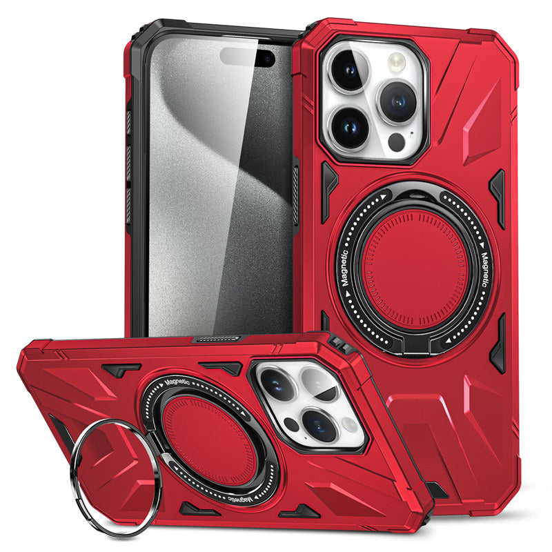 Premium iPhone Case MagSafe Compatible Rugged Armor Ring Stand Shockproof Protective Cover Hard PC Camera Lens Protection 360 Rotating Kickstand