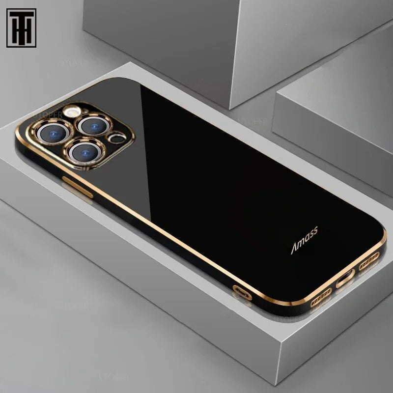 Premium iPhone Case MagSafe Compatible Silicone Shockproof Protective Cover Glossy Square Texture Camera Lens Protection Slim Design