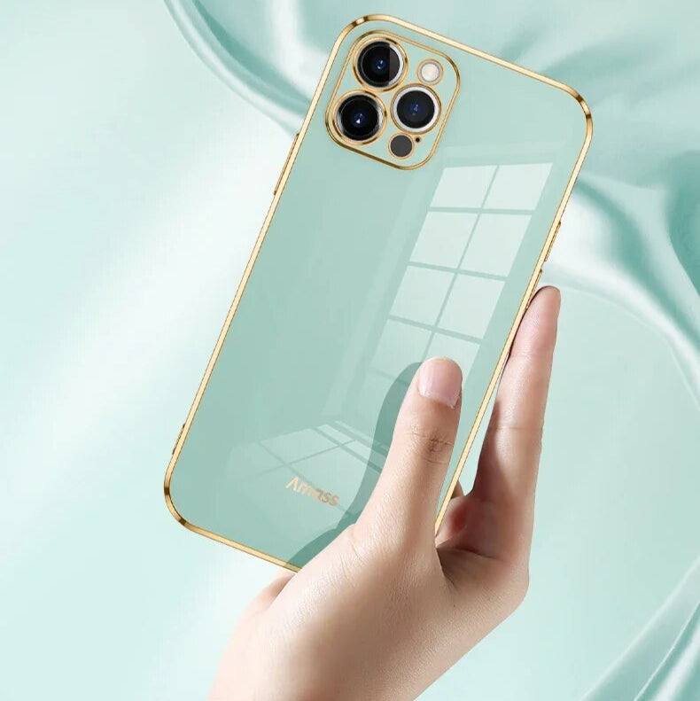 Premium iPhone Case MagSafe Compatible Silicone Shockproof Protective Cover Glossy Square Texture Camera Lens Protection Slim Design