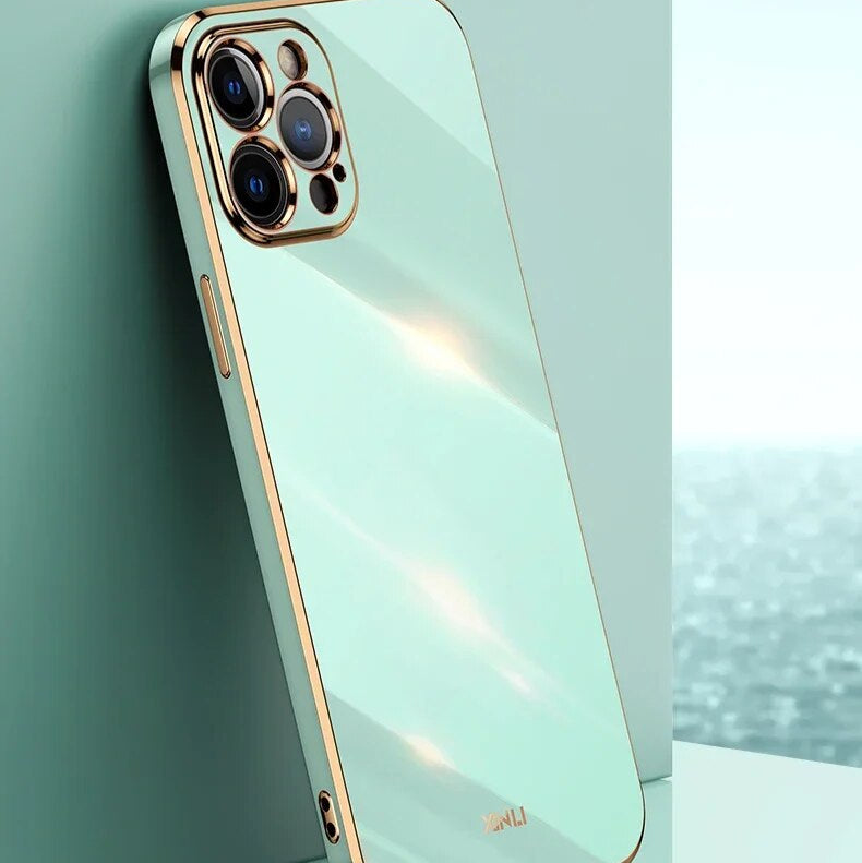Premium iPhone Case MagSafe Compatible Silicone Shockproof Protective Cover Glossy Square Texture Camera Lens Protection Slim Design