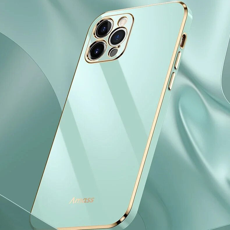 Premium iPhone Case MagSafe Compatible Silicone Shockproof Protective Cover Glossy Square Texture Camera Lens Protection Slim Design