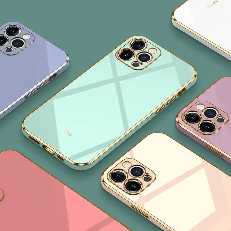 Premium iPhone Case MagSafe Compatible Silicone Shockproof Protective Cover Glossy Square Texture Camera Lens Protection Slim Design