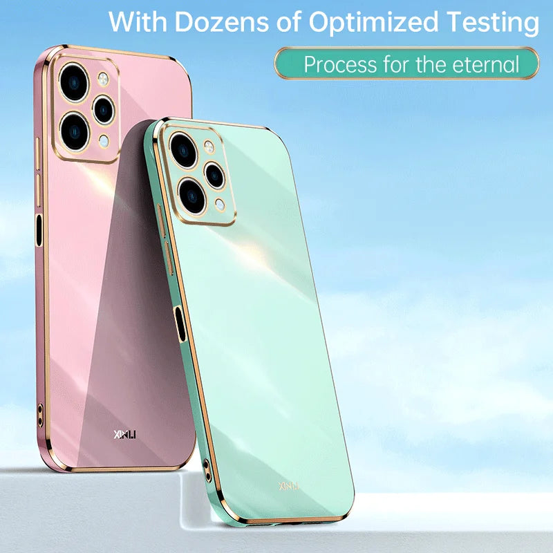 Premium iPhone Case MagSafe Compatible Silicone Shockproof Protective Cover Glossy Square Texture Camera Lens Protection Slim Design