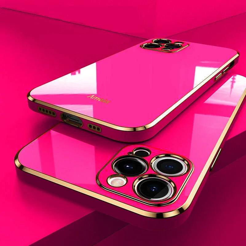 Premium iPhone Case MagSafe Compatible Silicone Shockproof Protective Cover Glossy Square Texture Camera Lens Protection Slim Design