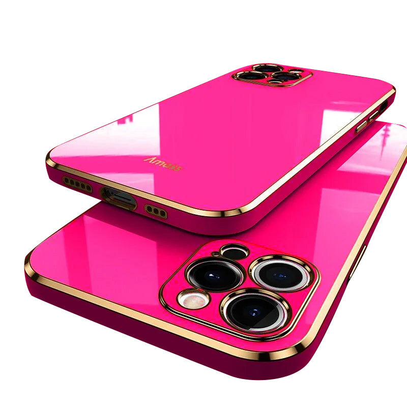 Premium iPhone Case MagSafe Compatible Silicone Shockproof Protective Cover Glossy Square Texture Camera Lens Protection Slim Design