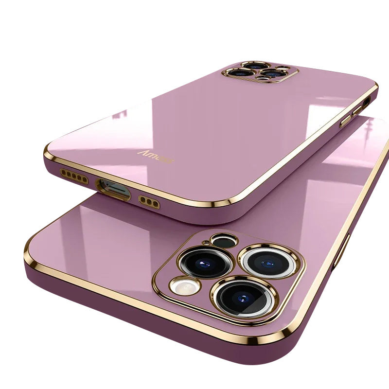Premium iPhone Case MagSafe Compatible Silicone Shockproof Protective Cover Glossy Square Texture Camera Lens Protection Slim Design
