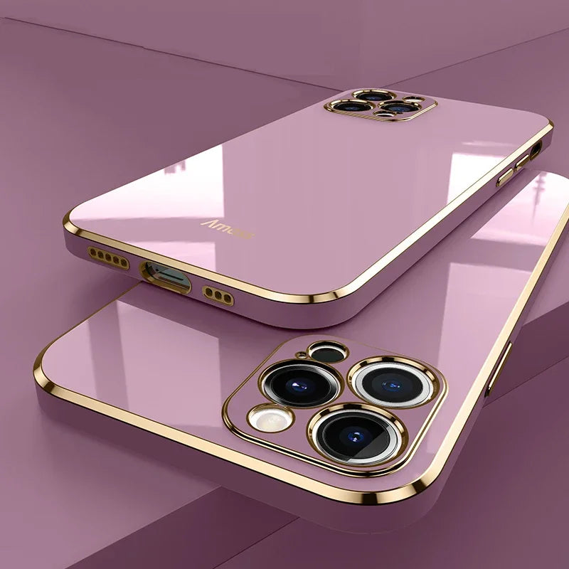 Premium iPhone Case MagSafe Compatible Silicone Shockproof Protective Cover Glossy Square Texture Camera Lens Protection Slim Design