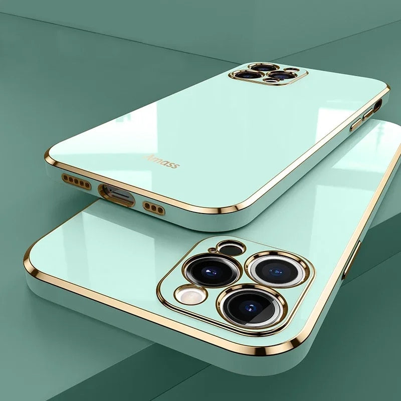 Premium iPhone Case MagSafe Compatible Silicone Shockproof Protective Cover Glossy Square Texture Camera Lens Protection Slim Design