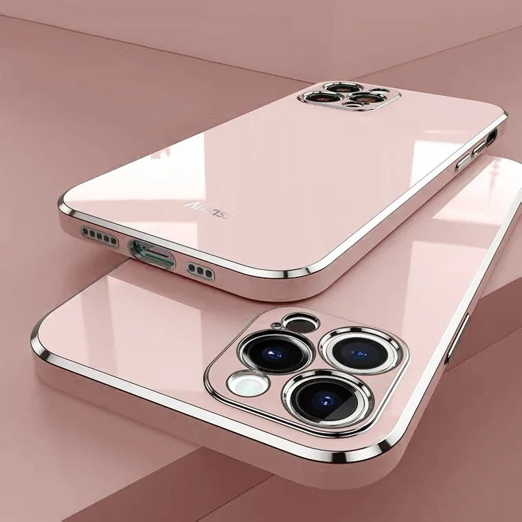 Premium iPhone Case MagSafe Compatible Silicone Shockproof Protective Cover Glossy Square Texture Camera Lens Protection Slim Design