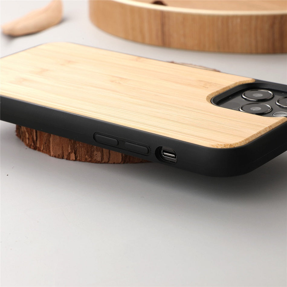 Premium iPhone Case MagSafe Compatible Solid Bamboo Wood Shockproof Protective Cover Hard Back Camera Lens Protection Slim Natural Design