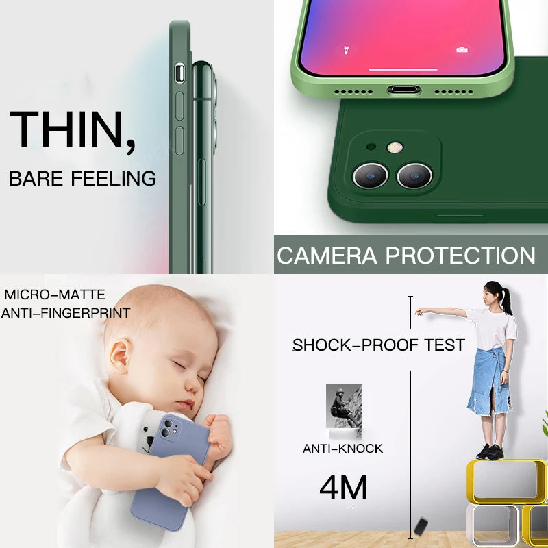 Premium iPhone Case MagSafe Compatible Square Liquid Silicone Shockproof Protective Cover Camera Lens Protection Slim Design