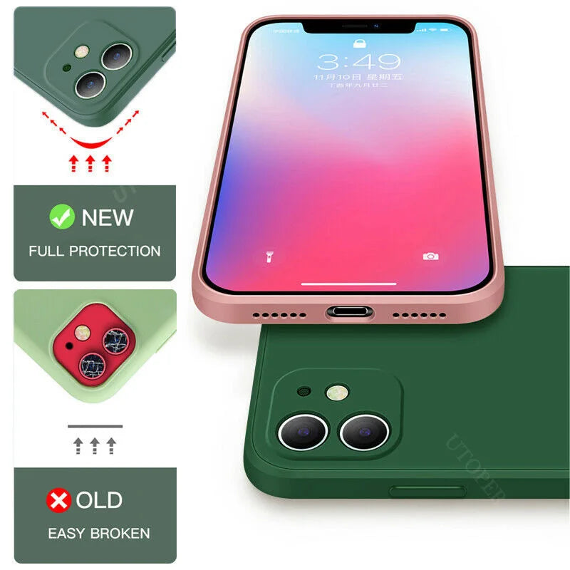 Premium iPhone Case MagSafe Compatible Square Liquid Silicone Shockproof Protective Cover Camera Lens Protection Slim Design