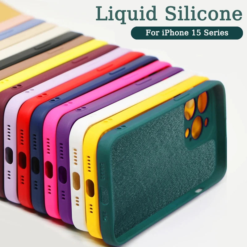 Premium iPhone Case MagSafe Compatible Square Liquid Silicone Shockproof Protective Cover Camera Lens Protection Slim Design