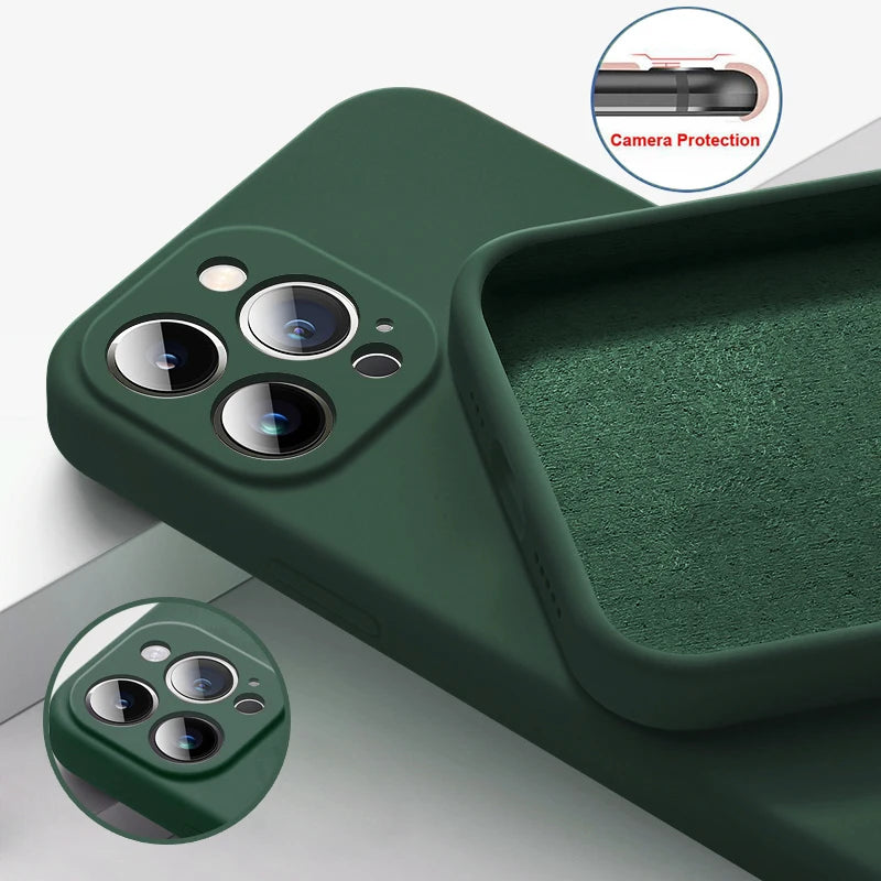Premium iPhone Case MagSafe Compatible Square Liquid Silicone Shockproof Protective Cover Camera Lens Protection Slim Design