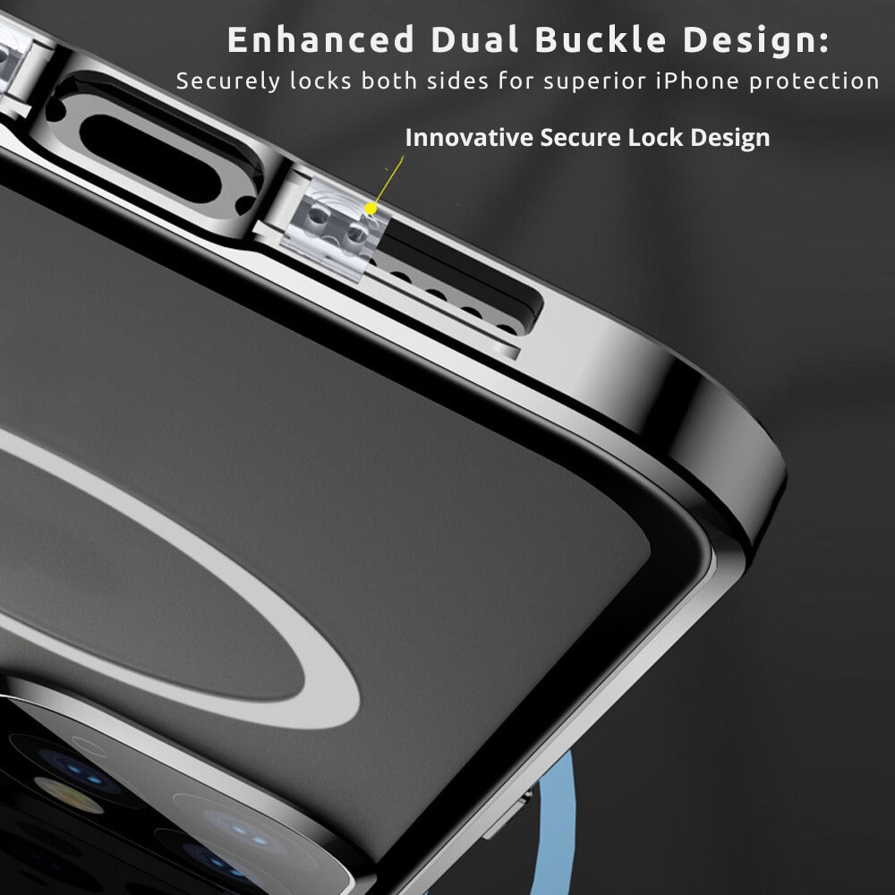 Premium iPhone Case MagSafe Compatible Transparent Full Body Aluminum Frame Tempered Glass Shockproof Protective Cover Camera Lens Protection