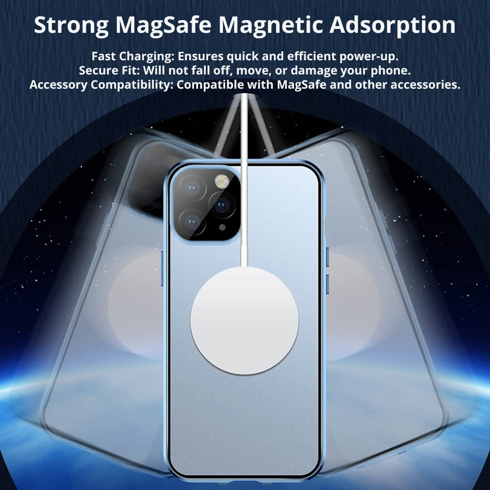 Premium iPhone Case MagSafe Compatible Transparent Full Body Aluminum Frame Tempered Glass Shockproof Protective Cover Camera Lens Protection