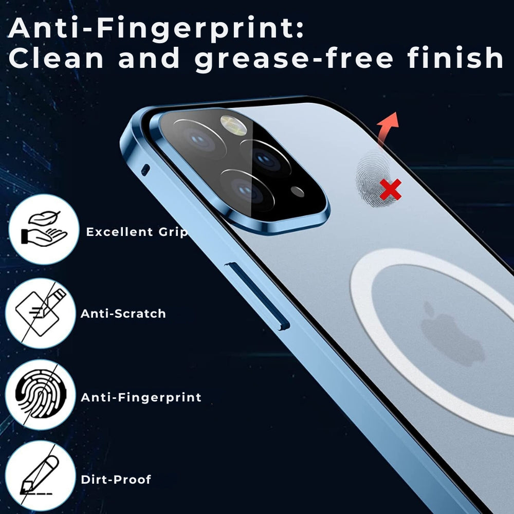 Premium iPhone Case MagSafe Compatible Transparent Full Body Aluminum Frame Tempered Glass Shockproof Protective Cover Camera Lens Protection