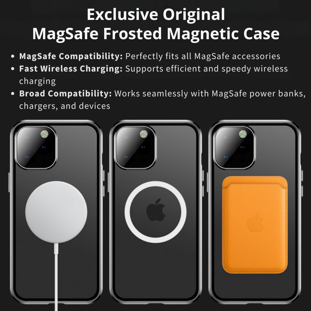 Premium iPhone Case MagSafe Compatible Transparent Full Body Aluminum Frame Tempered Glass Shockproof Protective Cover Camera Lens Protection