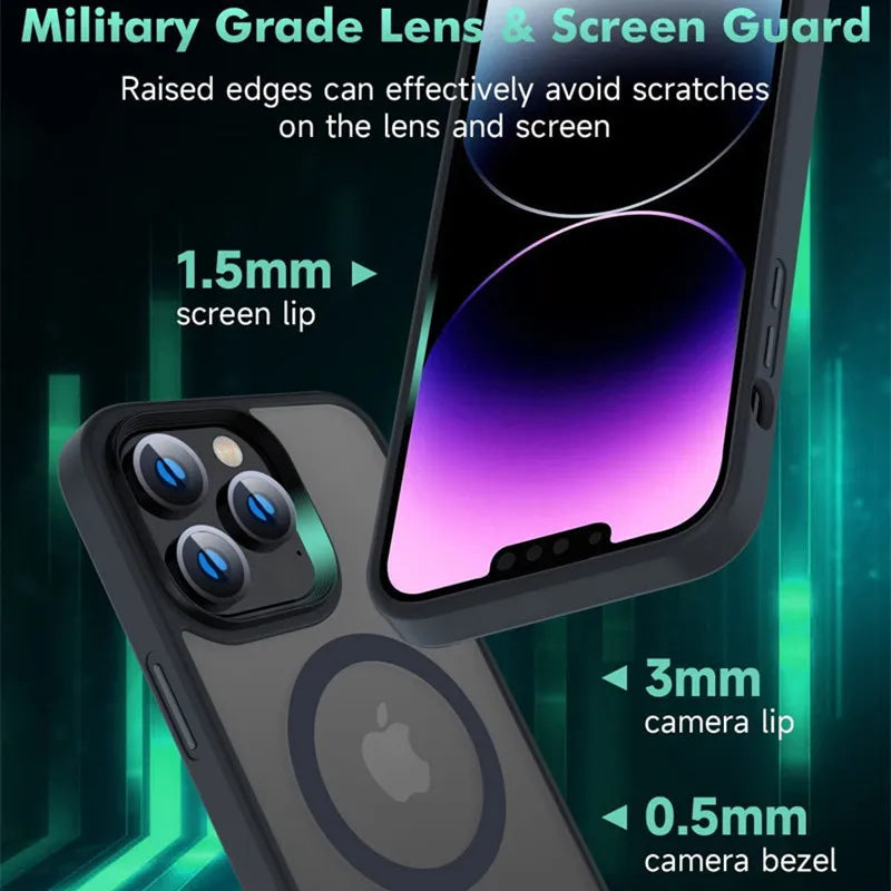 Premium iPhone Case MagSafe Compatible Transparent Hybrid Shockproof Protective Cover Clear HD Design Camera Lens Protection Slim Profile