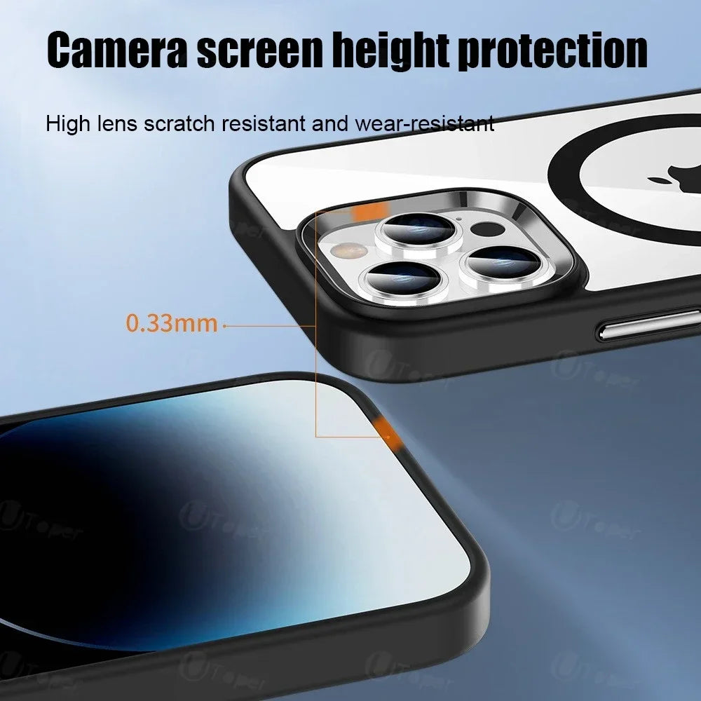 Premium iPhone Case MagSafe Compatible Transparent Hybrid Shockproof Protective Cover Clear HD Design Camera Lens Protection Slim Profile