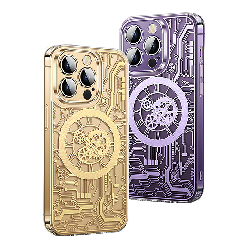 Premium iPhone Case MagSafe Compatible Transparent Mechanical Texture Shockproof Protective Cover Clear Back Bumper Frame Camera Lens Protection