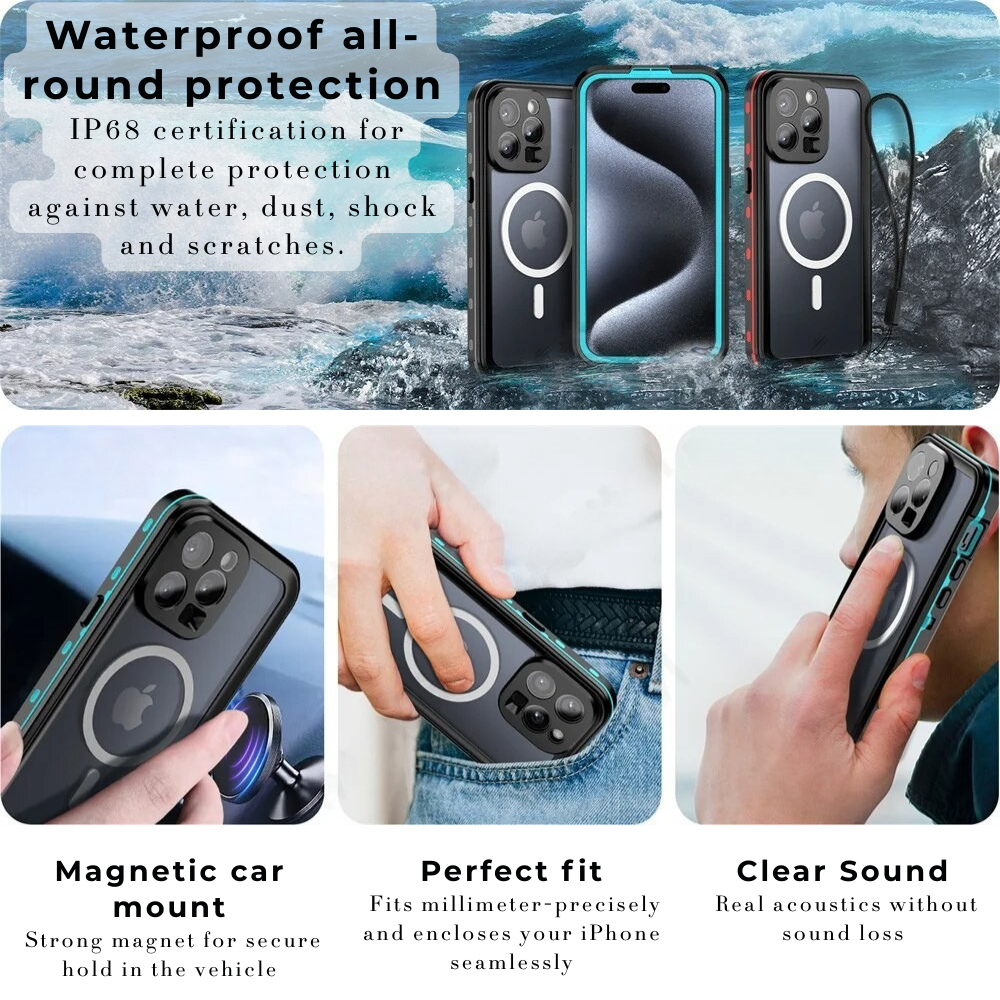 Premium iPhone Case MagSafe Compatible Waterproof IP68 Shockproof Protective Cover 360 Full Body Sealed Design Camera Lens Protection Dustproof