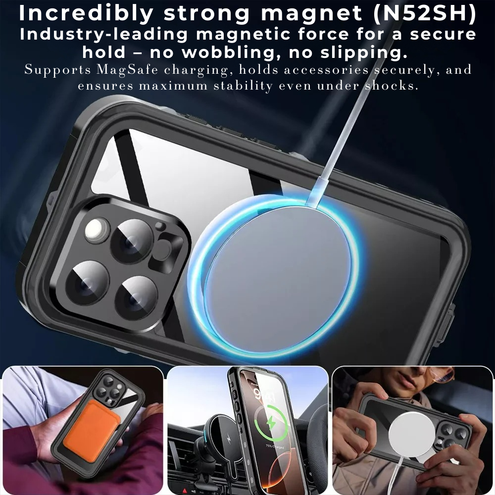 Premium iPhone Case MagSafe Compatible Waterproof IP68 Shockproof Protective Cover 360 Full Body Sealed Design Camera Lens Protection Dustproof