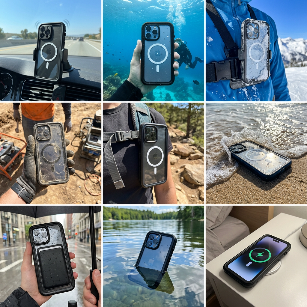 Premium iPhone Case MagSafe Compatible Waterproof IP68 Shockproof Protective Cover 360 Full Body Sealed Design Camera Lens Protection Dustproof