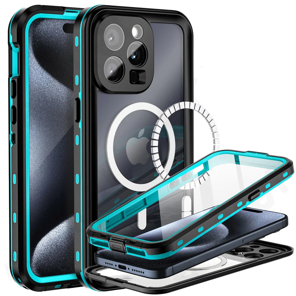 Premium iPhone Case MagSafe Compatible Waterproof IP68 Shockproof Protective Cover 360 Full Body Sealed Design Camera Lens Protection Dustproof