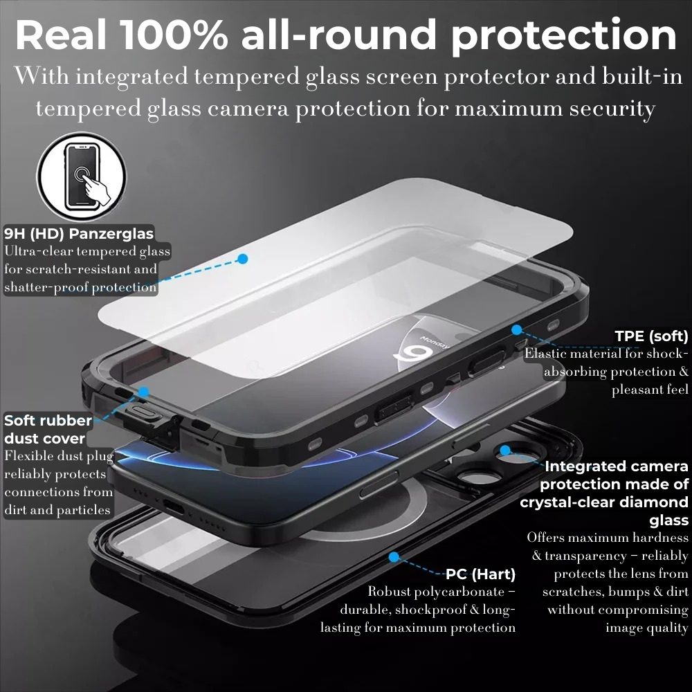 Premium iPhone Case MagSafe Compatible Waterproof IP68 Shockproof Protective Cover 360 Full Body Sealed Design Camera Lens Protection Dustproof