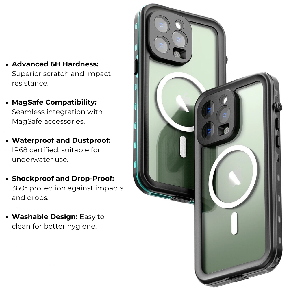Premium iPhone Case MagSafe Compatible Waterproof IP68 Shockproof Protective Cover 360 Full Body Sealed Design Camera Lens Protection Transparent