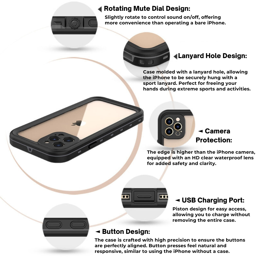 Premium iPhone Case MagSafe Compatible Waterproof IP68 Shockproof Protective Cover 360 Full Body Sealed Design Camera Lens Protection Transparent