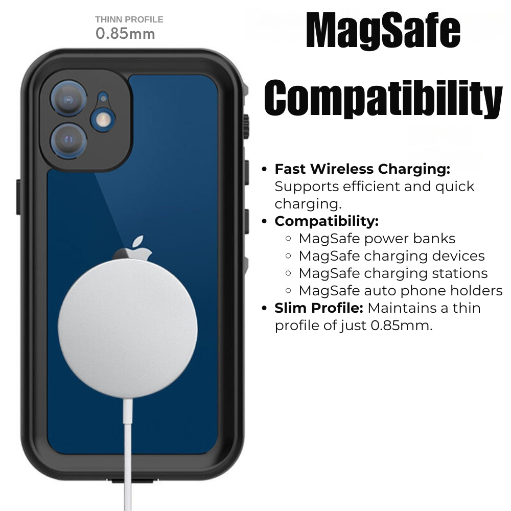 Premium iPhone Case MagSafe Compatible Waterproof IP68 Shockproof Protective Cover 360 Full Body Sealed Design Camera Lens Protection Transparent