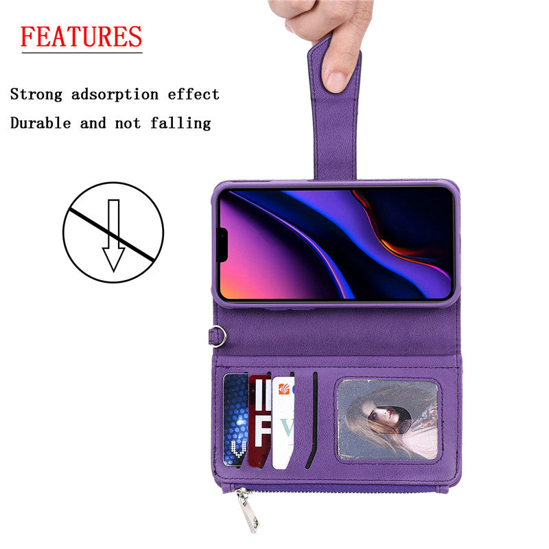 Premium iPhone Case Magnetic Detachable Wallet Flip Cover PU Leather Card Holder Handbag Design Stand Feature Shockproof Full Protection