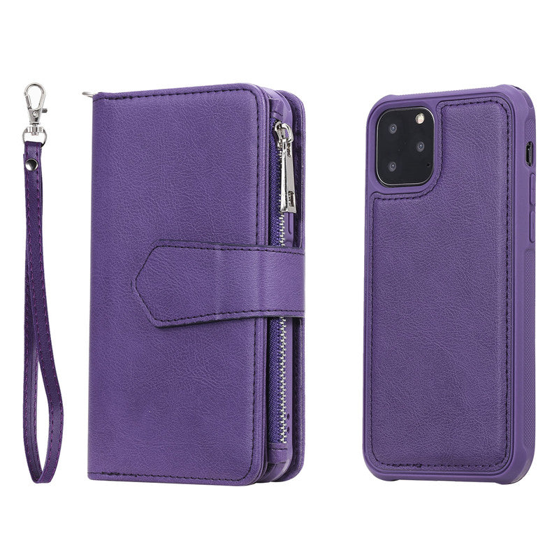 Premium iPhone Case Magnetic Detachable Wallet Flip Cover PU Leather Card Holder Handbag Design Stand Feature Shockproof Full Protection