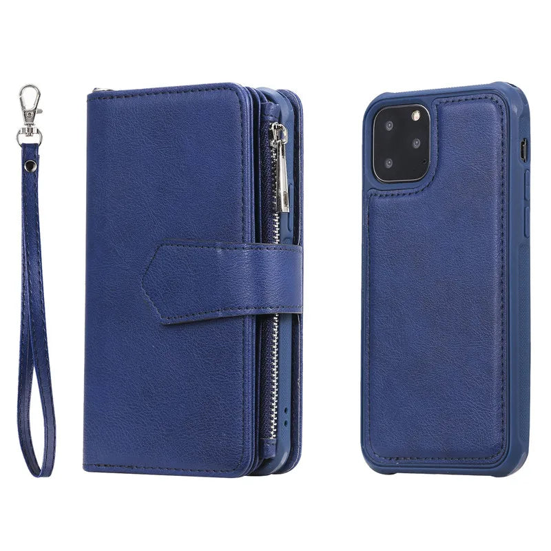 Premium iPhone Case Magnetic Detachable Wallet Flip Cover PU Leather Card Holder Handbag Design Stand Feature Shockproof Full Protection