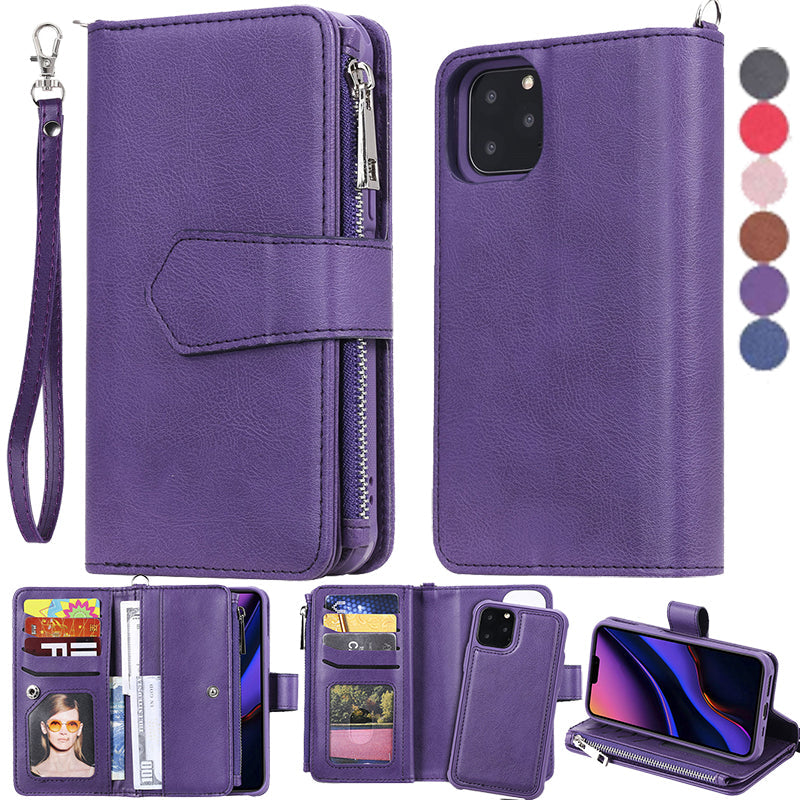 Premium iPhone Case Magnetic Detachable Wallet Flip Cover PU Leather Card Holder Handbag Design Stand Feature Shockproof Full Protection